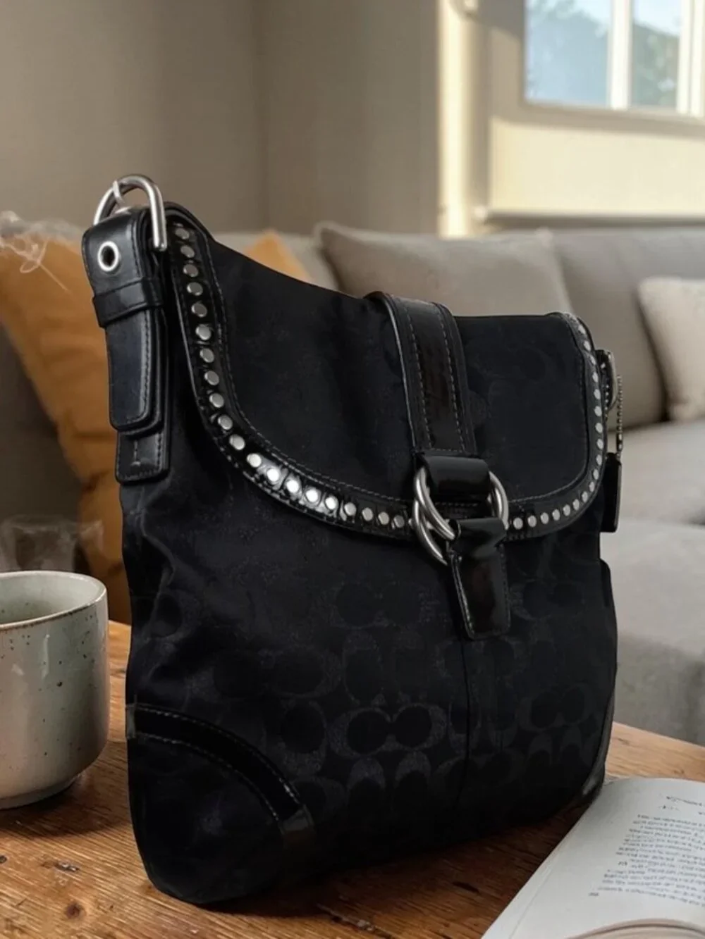 Coach Black Signature Studded Shoulder Bag